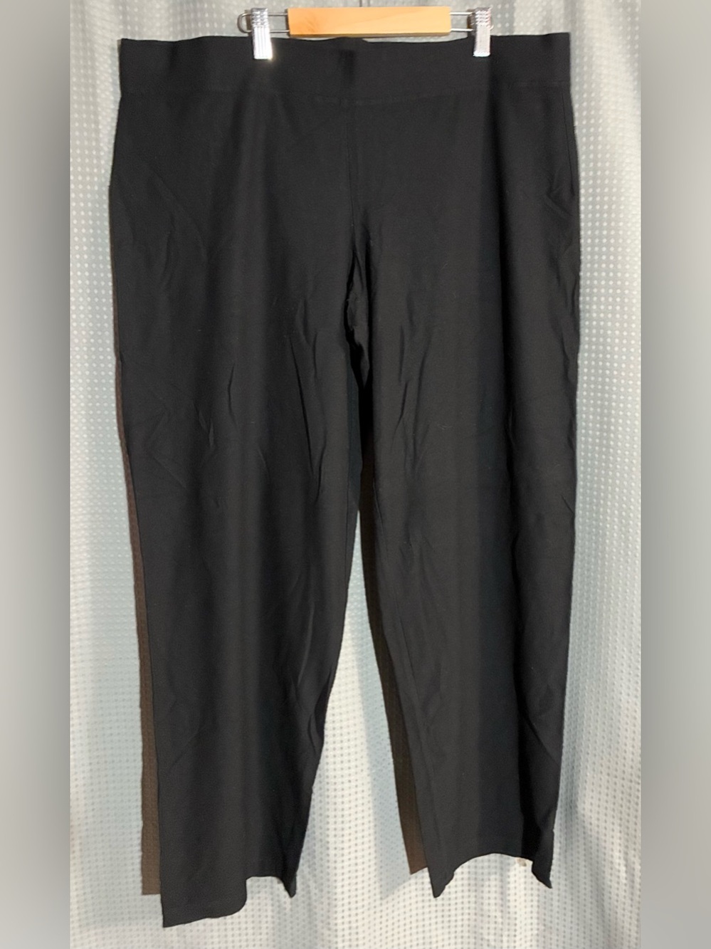 Eileen Fisher Black Stretch Pull-On Pants Sz XL Wide Leg Wardrobe Basic Staple